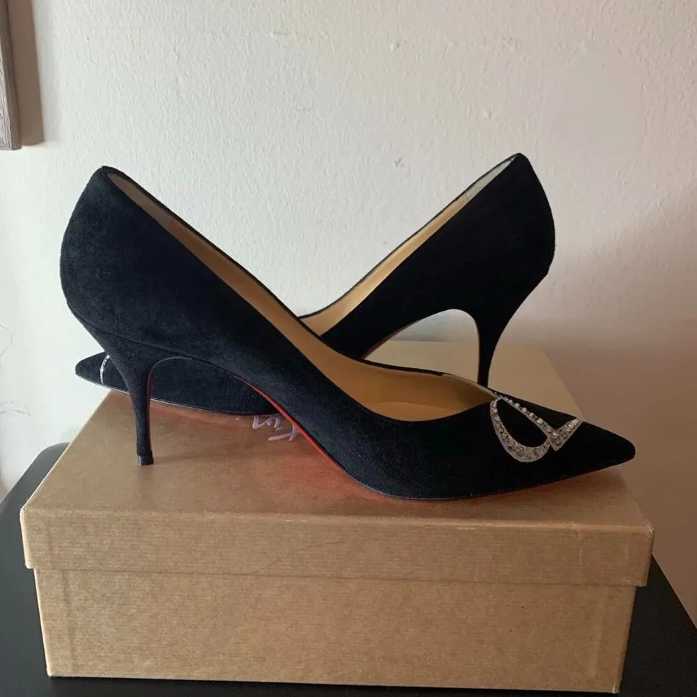 NWB CHRISTIAN LOUBOUTIN CL 80 Swarovski crystal-embellished suede pumps - Picture 5 of 8